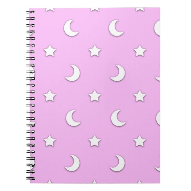 Caderno Espiral Pequenas estrelas brancas e luas a rosa (Frente)