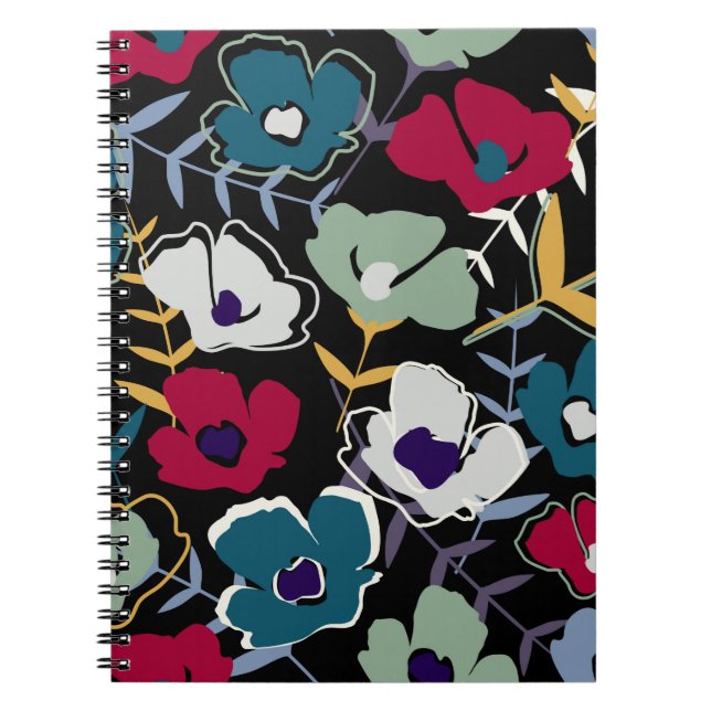 Caderno Espiral Pequenas flores e folhas simples e abstrato modern (Frente)
