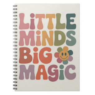 Caderno Espiral Pequenas Mentes Grande Magia Citação Retro de Prof