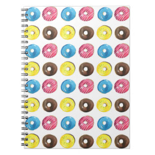 Caderno Espiral Pequenas rosquinhas de aquarela, padrão uniforme.