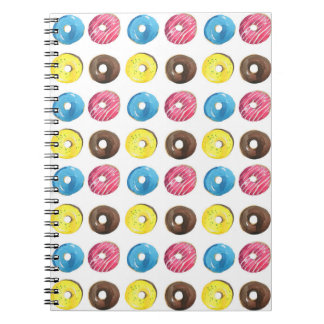 Caderno Espiral Pequenas rosquinhas de aquarela, padrão uniforme.