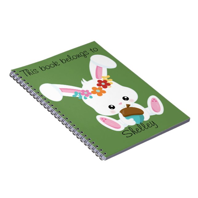 Caderno Espiral Pequeno Coelhinho Branco Adorável Personalizado (Lado Direito)
