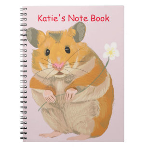 Caderno Espiral Pequeno Hamster bonito segurando uma flor
