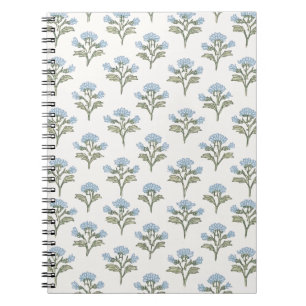 Caderno Espiral Pequeno Ramo Azul, Floral de Bloco de Impressão Ol