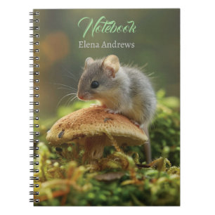 Caderno Espiral Pequeno rato sentado em cima de um cogumelo