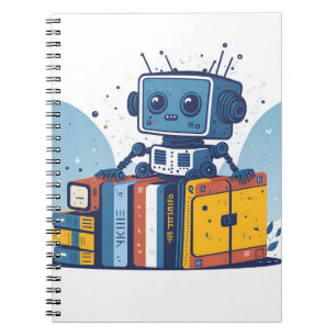 Caderno Espiral Pequeno robô bonito IA e livros 2