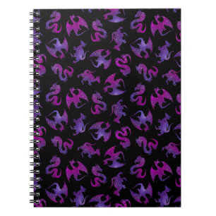 Caderno Espiral Pequenos Dragões Espaciais Rosa e Roxo