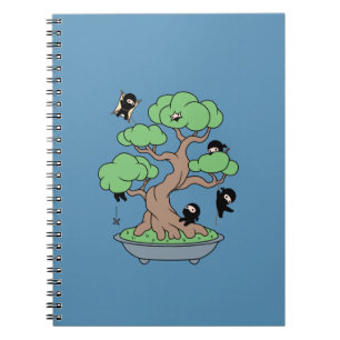 Caderno Espiral Pequenos Ninjas em Bonsai Tree em Azul