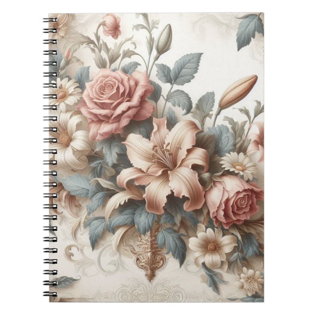 Caderno Espiral Perfeição Floral Antiquada Clara (Frente)