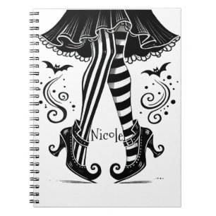 Caderno Espiral Pernas de bruxa preta e branca Festa de Halloween
