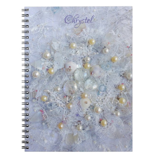 Caderno Espiral Pérolas Brancas e Shell (Frente)