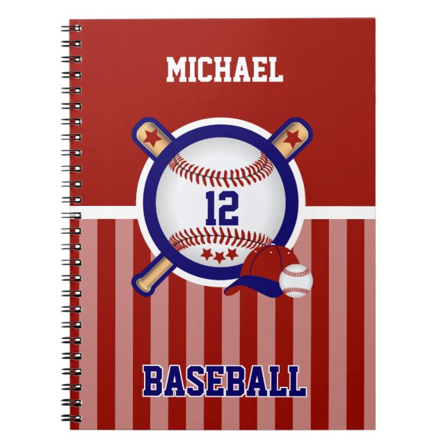 Caderno Espiral Perosnalizar ⚾ de baseball - Nota vermelha, branca (Frente)