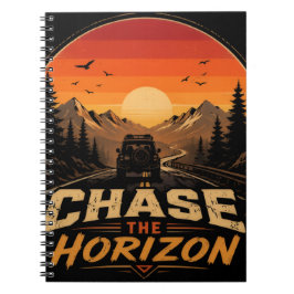 Caderno Espiral Perseguir o Horizonte Vintage Pôr do Sol Retro
