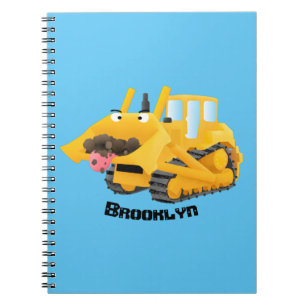 Caderno Espiral Personagem de desenho animado de bulldozer amarelo
