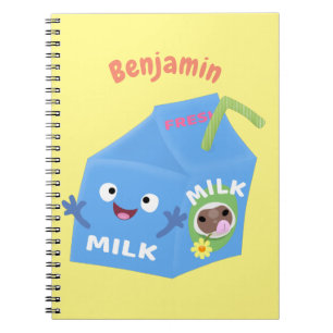 Caderno Espiral Personagem de desenho animado de caixa de leite fo