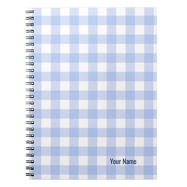 Caderno Espiral PERSONALISE Blue Gingham Pattern Notebook (Frente)