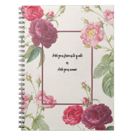 Caderno Espiral PERSONALISE Vintage Rose Flower Notebook