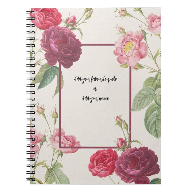 Caderno Espiral PERSONALISE Vintage Rose Flower Notebook (Frente)
