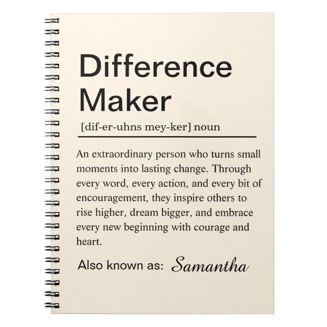 Caderno Espiral Personalised Difference Maker Definition (Frente)