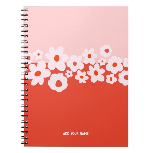 Caderno Espiral PERSONALISED Pink Red Flower Pattern Notebook (Frente)