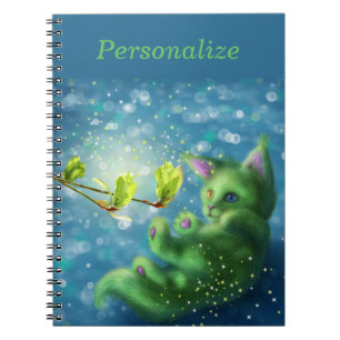 Caderno Espiral Personalização Adorável do Green Kitten