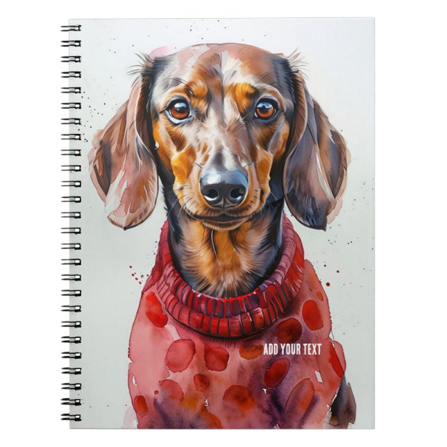 Caderno Espiral PERSONALIZAÇÃO: Cachorro de Dachshund em Sweater V (Frente)