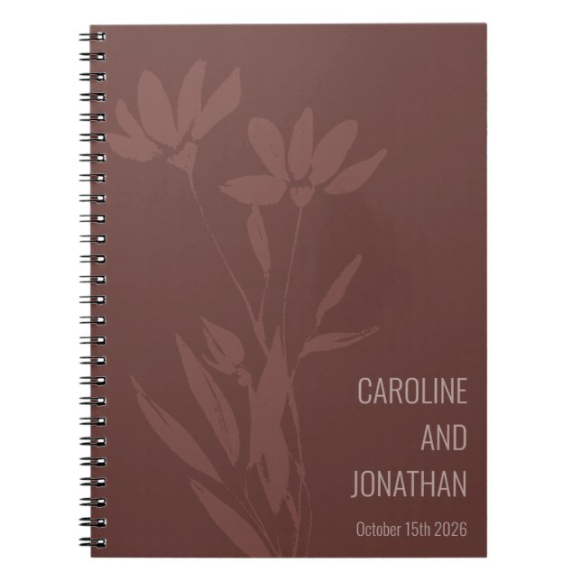 Caderno Espiral Personalização de Casamento de Arte em Linha Flora (Frente)