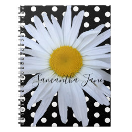 Caderno Espiral Personalização de margarida branca de Bolinhas bra