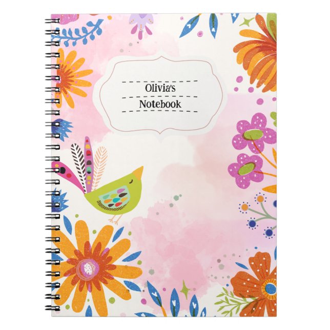 Caderno Espiral PERSONALIZAÇÃO: Diário de notebook para aves e flo (Frente)