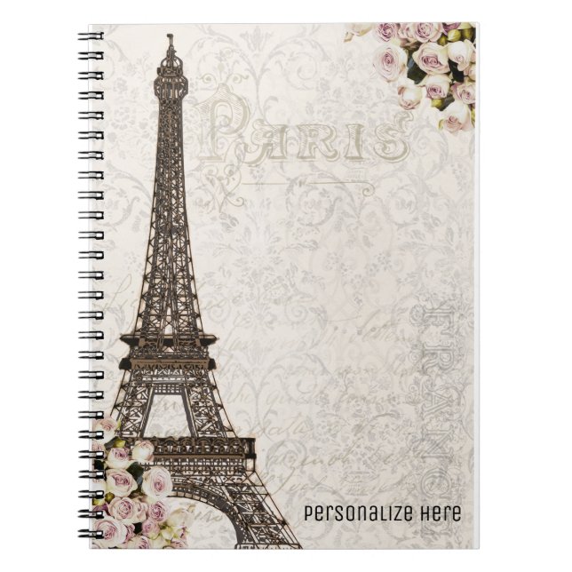 Caderno Espiral Personalização elegante da Torre Eiffel de Paris C (Frente)