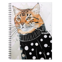 Caderno Espiral PERSONALIZAÇÃO: Gato no Suéter Polkadot Negro |