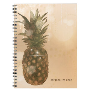 Caderno Espiral Personalização Tropical Elegante De Ananás De Ouro