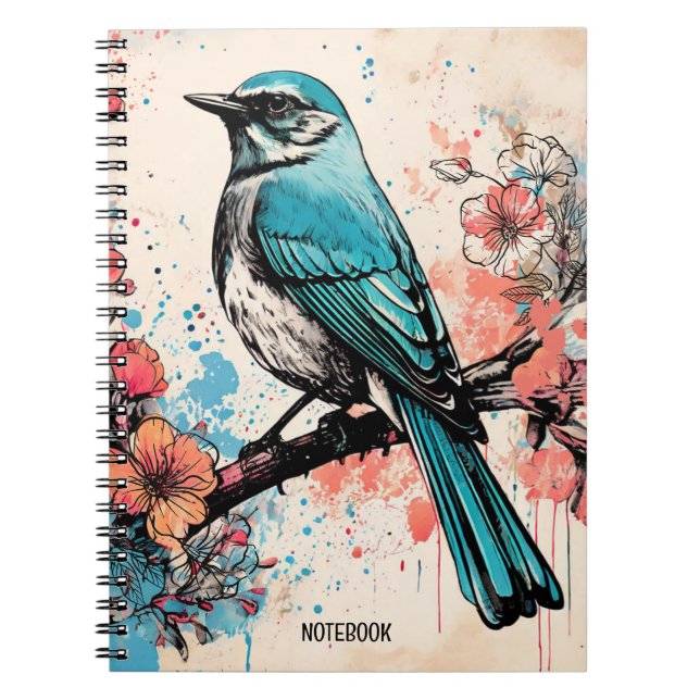 Caderno Espiral PERSONALIZAÇÃO: um pássaro azul | Diário para note (Frente)