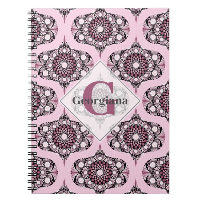 Caderno Espiral Personalizada Cherry Blossom Mandala, Rosa Dusky d (Frente)