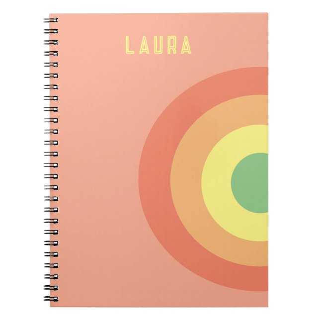 Caderno Espiral personalizado alvo arco-íris rosa, (Frente)