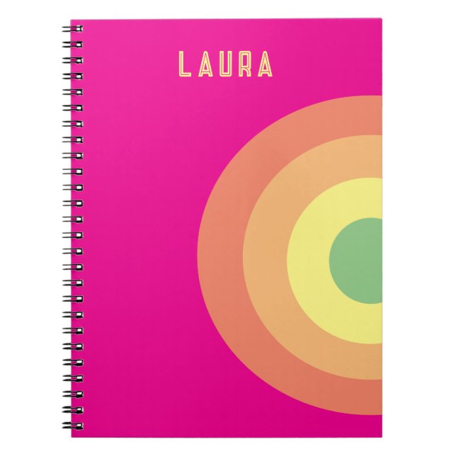 Caderno espiral personalizado alvo arco-íris rosa, (Frente)