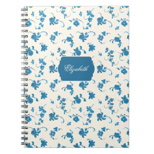 Caderno Espiral Personalizado Azul Floral Francês Rococó Elegante