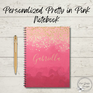 Caderno Espiral Personalizado Bonito a rosa com Dourado
