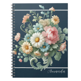 Caderno Espiral Personalizado Botânico Floral Aquarela Elegante