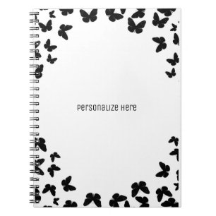 Caderno Espiral Personalizado Branco com Borboletas Pretas