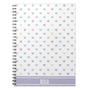 Caderno Espiral Personalizado com Padrão de Coração em Pastel Suav