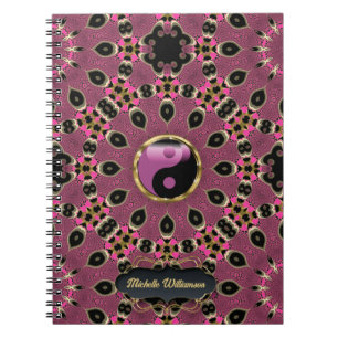 Caderno Espiral Personalizado de Mandala Pink Black Yin Yang Peaco