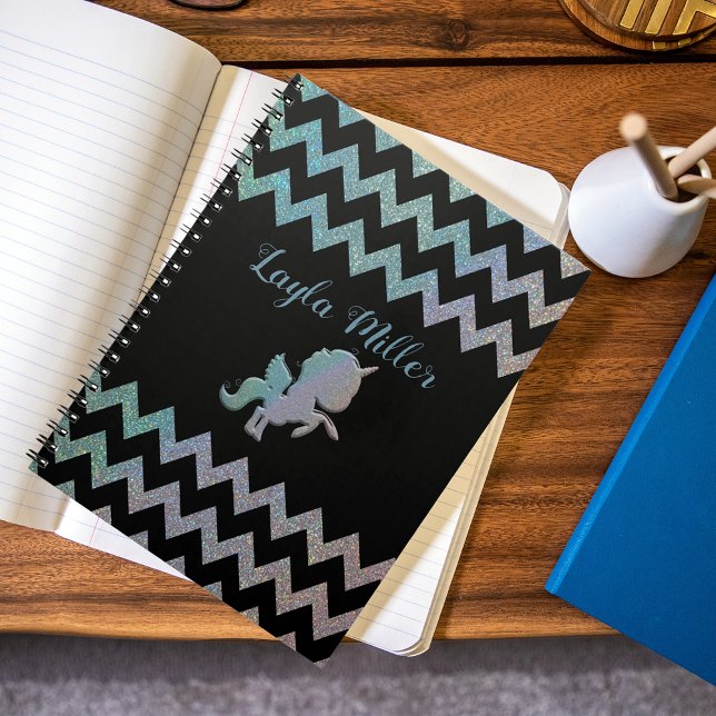 Caderno Espiral Personalizado de Zigzag Unicorn Glittery Iridescen (Criador carregado)