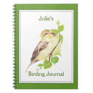 Caderno Espiral Personalizado,Diário de Birder com Sparrow de Aqua