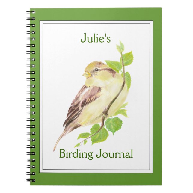 Caderno Espiral Personalizado,Diário de Birder com Sparrow de Aqua (Frente)