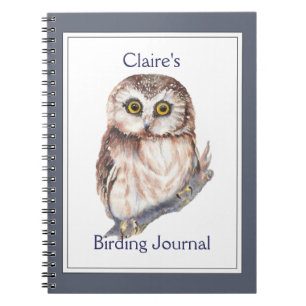 Caderno Espiral Personalizado, Diário de Birding - Coruja de Aquar