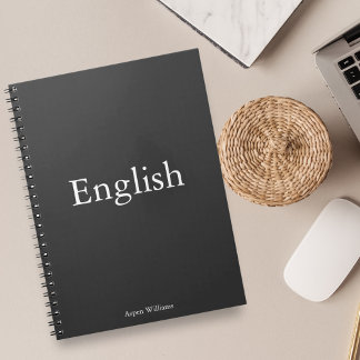 Caderno Espiral Personalizado Educacional Inglês Cinza