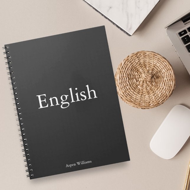 Caderno Espiral Personalizado Educacional Inglês Cinza  (Take you notes with this elegant notebook that is minimalist in style. )