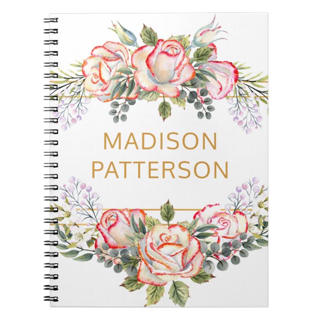 Caderno Espiral Personalizado Elegante Floral Chic Feminino Aquare (Frente)