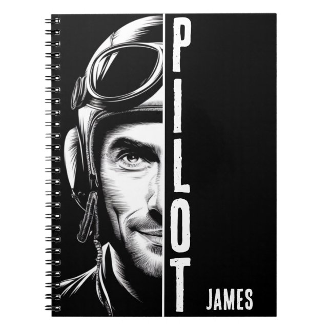 Caderno Espiral Personalizado, face piloto, cômico, preto e branco (Frente)